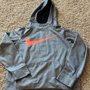 Nike Gray Hooded Sweatshirt with Orange Logo